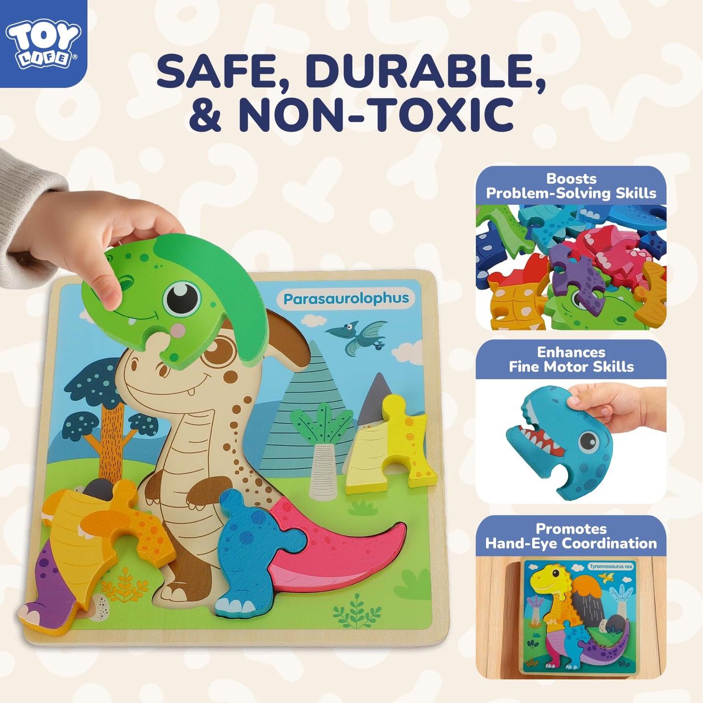 Toy Life Wooden Puzzles For Toddlers 2-4, 6 Pack Dinosaurs Puzzles For Toddler 1-3, Kids Montessori Toys For 1 2 3 Year Old, Edu