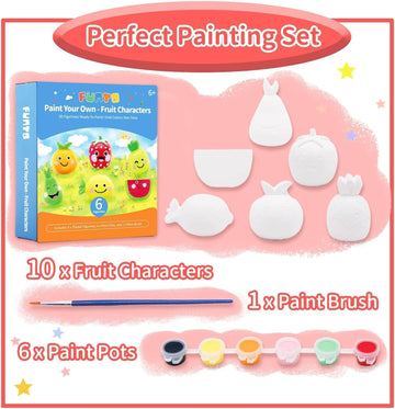 Funto Paint Your Own Fruits Painting Kit, 13 PCS Crafts Set for Kids, STEAM Project Creative Activity DIY Toys with 6 Figurines,