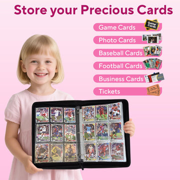 ULLTOON Portable 9-Pocket Trading Card Binder Holds 1080 Cards with 60 Removable Sleeves Baseball Card Binder Compact Card Album Organizer for Game & Sports Cards Pink Color