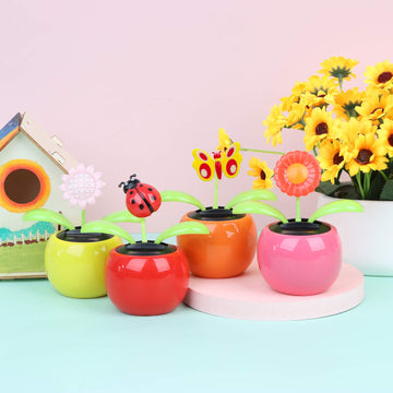 Welecom 4 Solar Dancing Sunflower Toy Solar Powered Dancing Ladybug In Colorful Pots Swinging Butterfly Flip Flap Animated Bobblehead Dancer Window Sun Catcher Car Dashboard Decor Portable Suncatchers