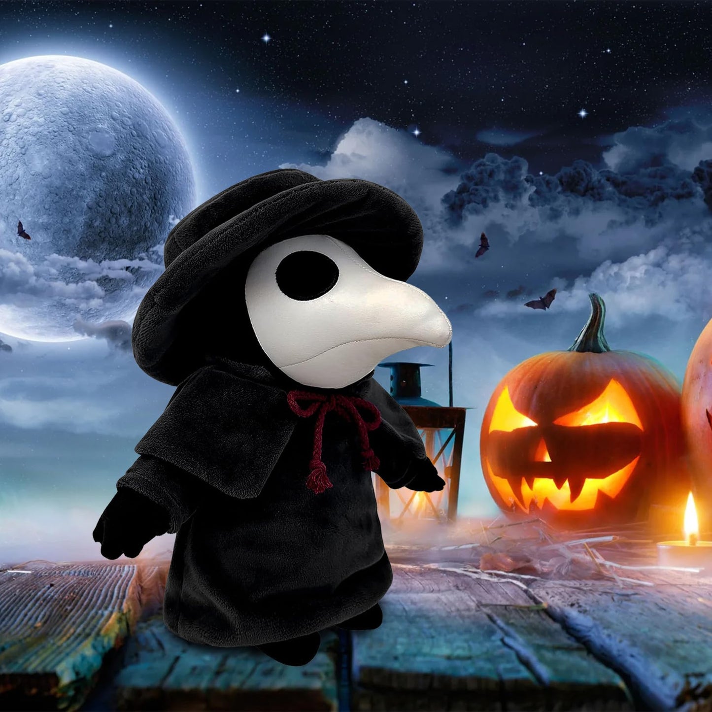 Fimigid Plague Doctor 12'' Plush, Halloween Stuffed Doll Plushie Toy Gift For Kids, Halloween Hugging Cushion Decor (Round Hat C
