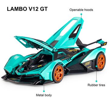 SASBSC Toy Cars Lambo V12 Sports Car Toy with Light and Sound Diecast Metal Model Cars for 3+ Year Old Boys Pull Back Race Car G