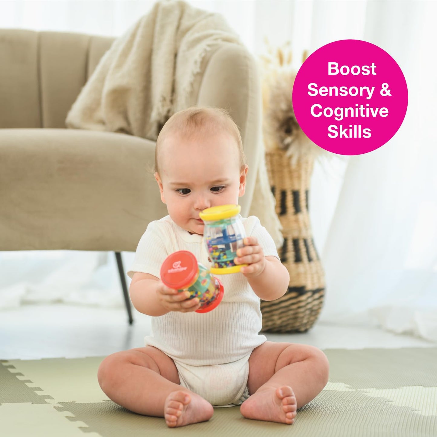 Edushape My First Rainstick 3 Inch - Set of 2 Rainmaker Toys For Babies, Sensory Tubes Musical Instrument - Rain Stick Baby Toy