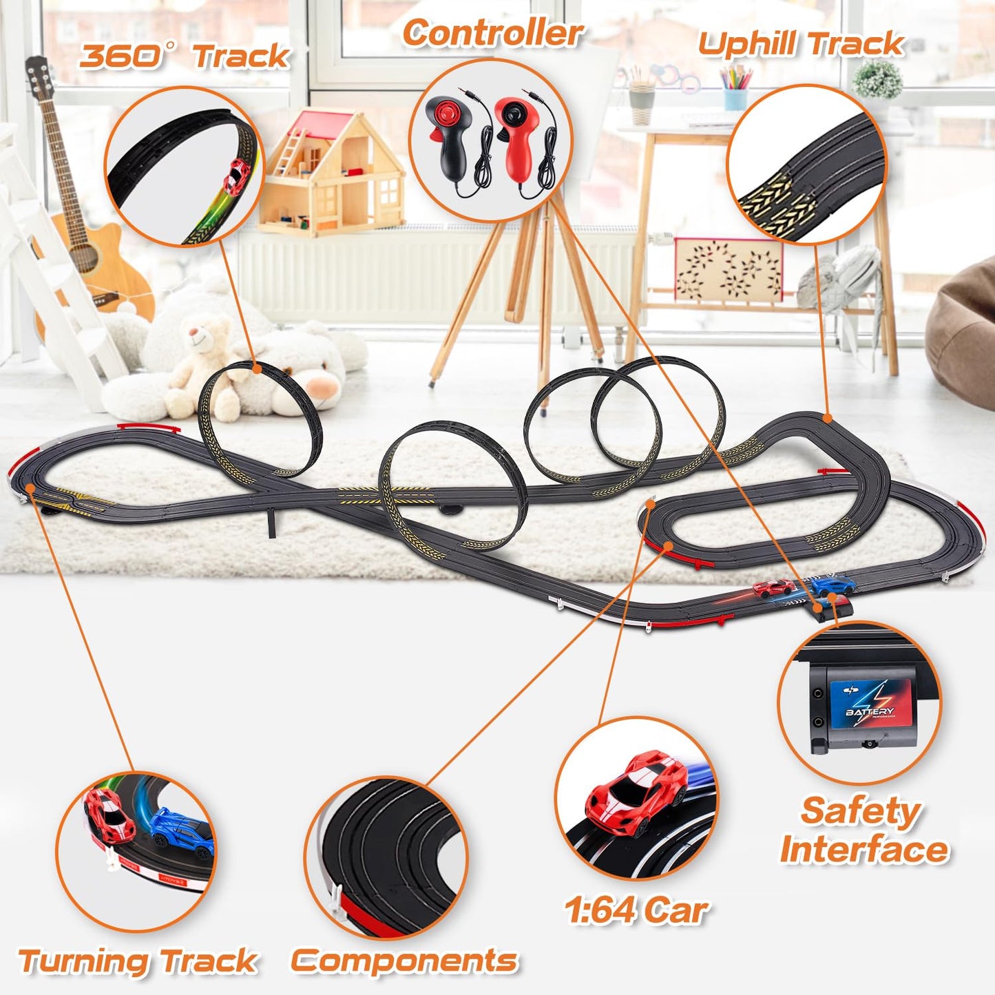 High-Speed Slot Car Race Track Playset, Deluxe Size Car Racing Games For Kids Electric Powered Super Loop Speedway With Two Cars For Dual Racing, Kids Toys For 6 7 8 9 10-16 Years Old Boys Gifts