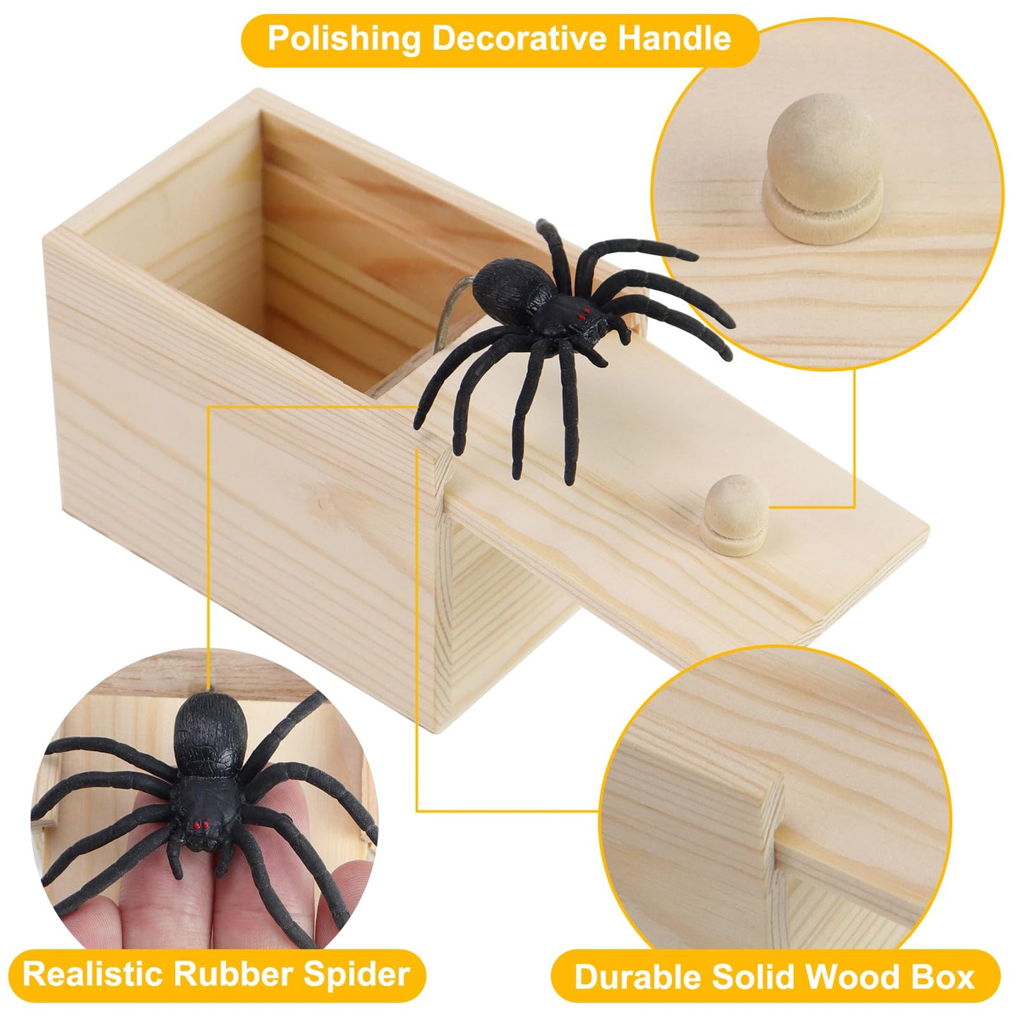 Funny Spider Prank Box Toys - Saint Valentine White Elephant Gifts Cute Humor Wooden Box,Birthday Surprise Giving Stuff,Popping