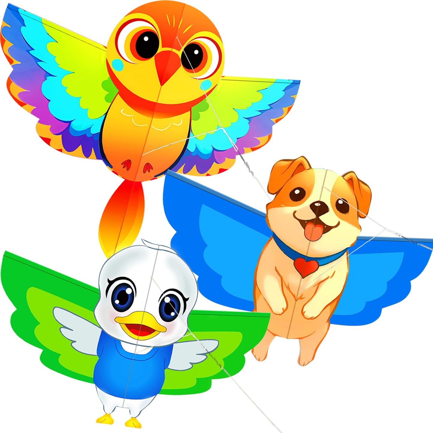 Hengda Kite 3 Pack Of Kites,Bird And Dog And Duck Kite,For Kids Beginners And Adults Cute Design High Definition Printing Easy T
