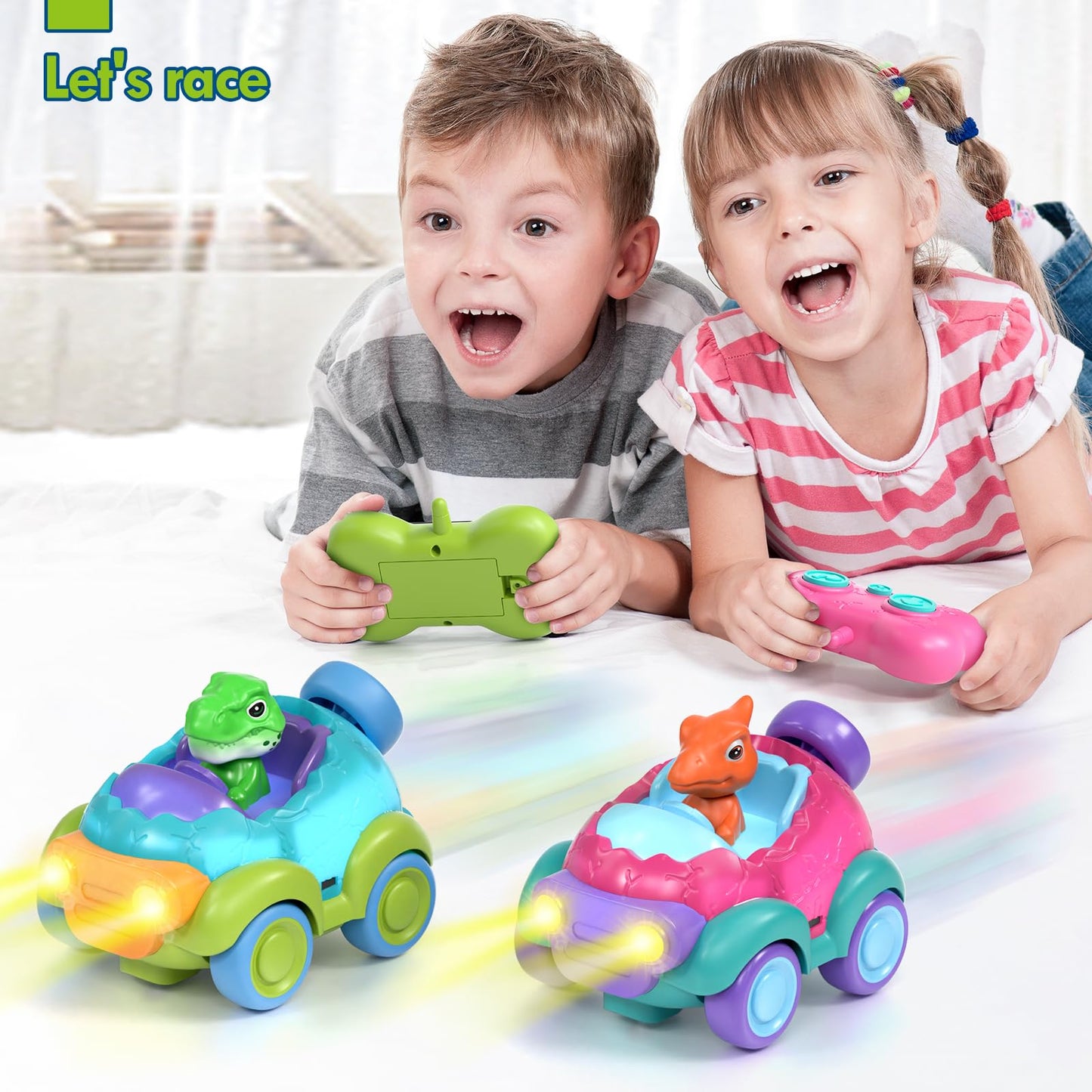 Lehoo Castle Girl Dinosaur Toy, 2 Pack Dinosaur Toys for Kids 3-5, Remote Control Car for Toddlers 1-3, Kids Toys Girls 3-5, 2 Y