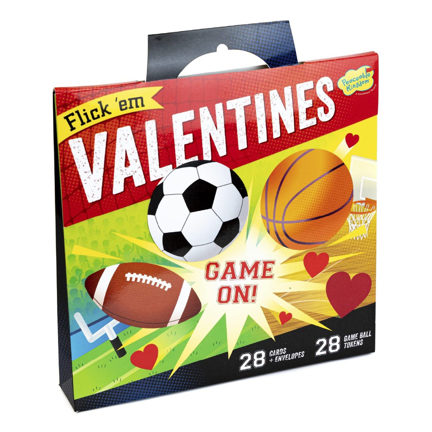 Peaceable Kingdom Valentines Cards For Kids Classroom, Set Of 28 Valentines Day Gifts - Flick 'Em Sports Games