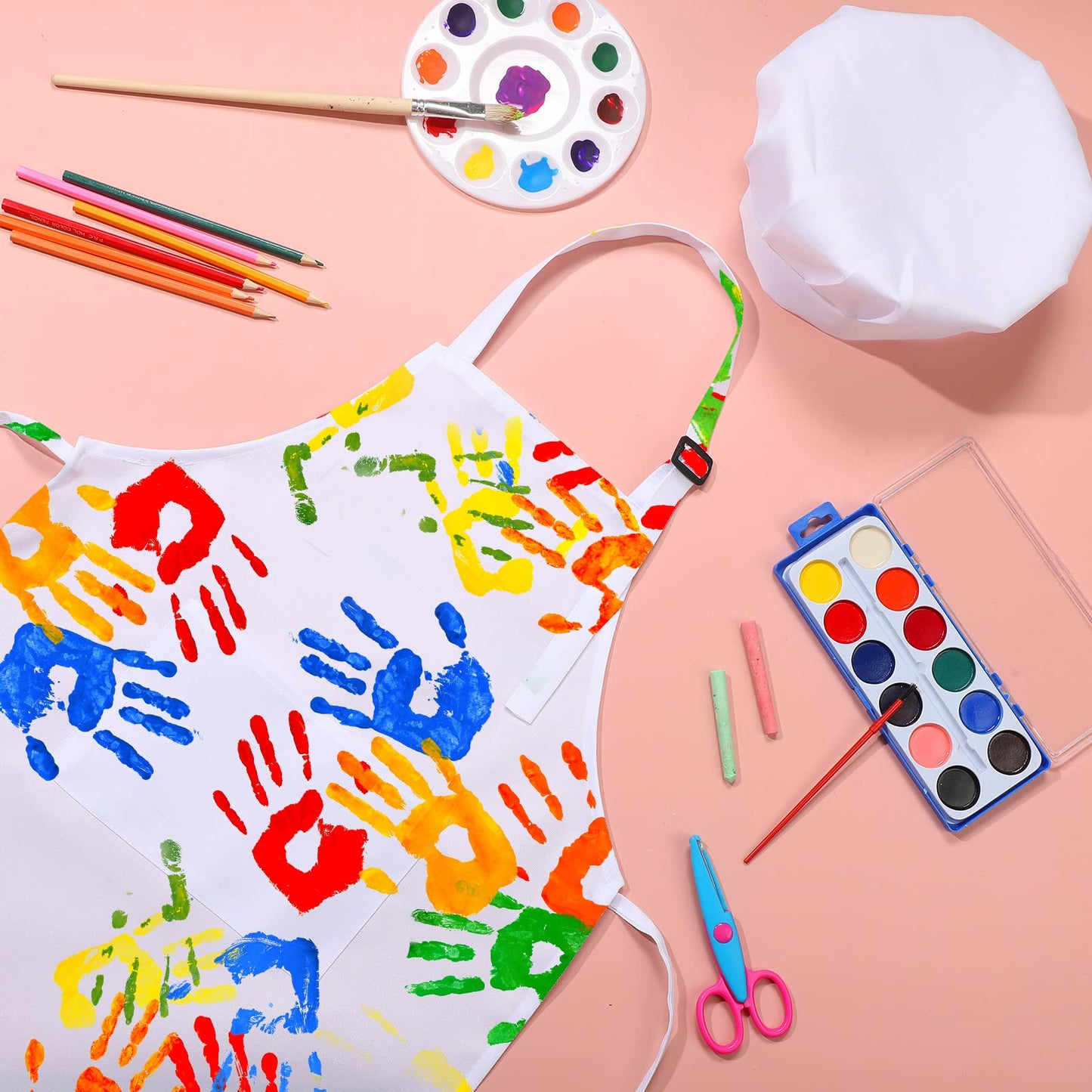 40 Pcs Kids Apron Chef Hat Set Boys Girls Aprons Chef Apron Hats Bulk for Cooking Painting Children's Bib Apron 7-13 Years (Whit