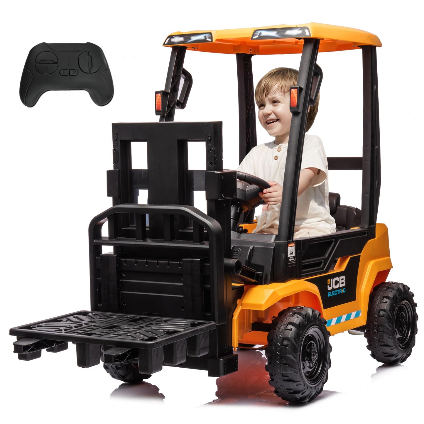 12V Kids Forklift Ride On Car, Licensed Jcb Battery Powered Electric Ride On Construction Car With Liftable Fork, Remote Control