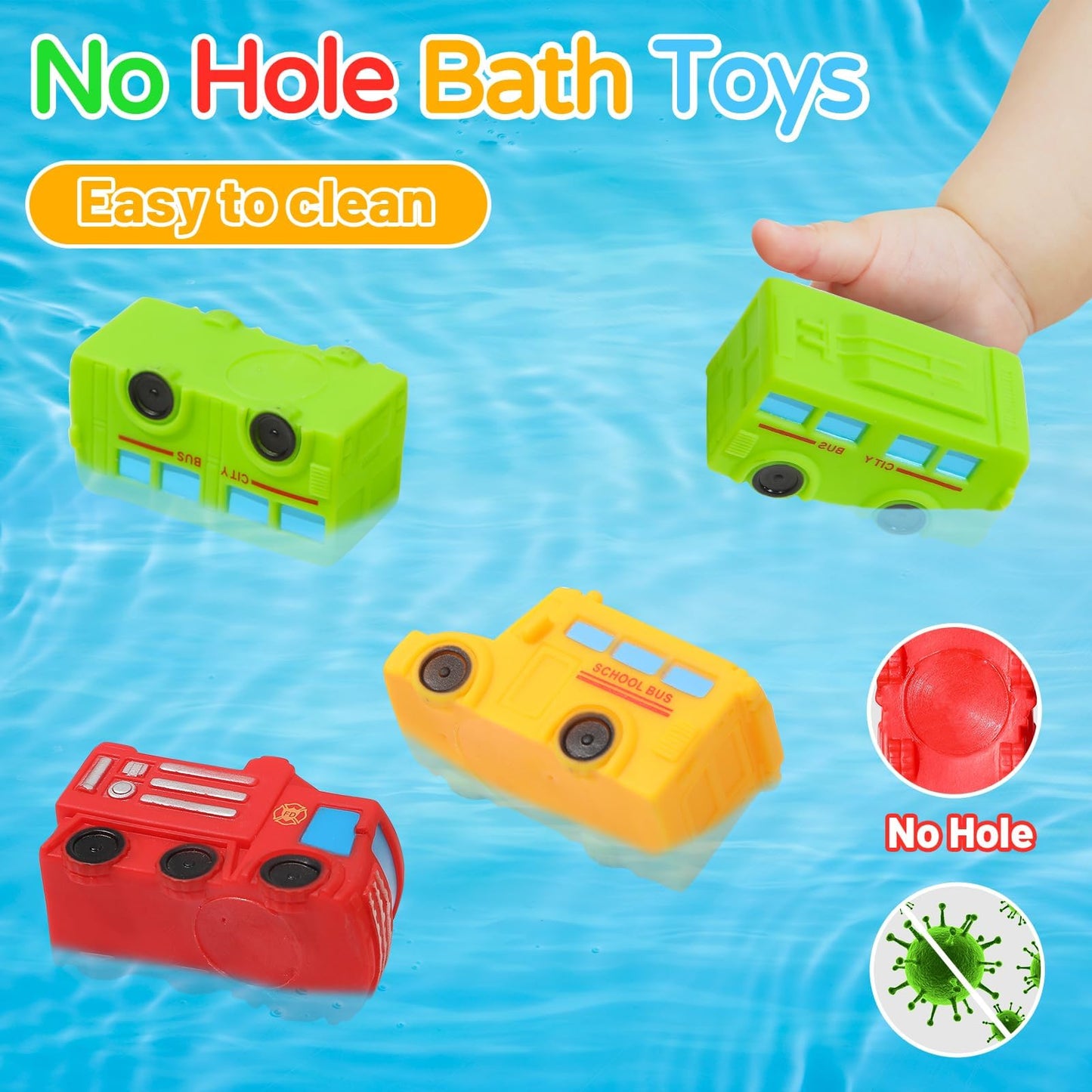 No Hole Bath Toys For Babies And Toddlers, Car Bath Toys For Infant Kids 1-3, Beach Pool Bathtub Toys For Kids, Baby Bath Toys 1