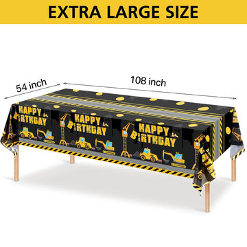 Tatuo Construction Happy Birthday Tablecloth Dump Truck Birthday Table Covers Tractor Plastic Printed Tablecloth Construction Themed Party Decoration Supplies For Kid Boy(3 Sheets,3 Pieces)