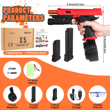 Electric Gel Toys New X5, Full Auto Splat-Blaster Includes Drum and Goggles for Outdoor Team Game, X2 Upgrade Version for Ages 1