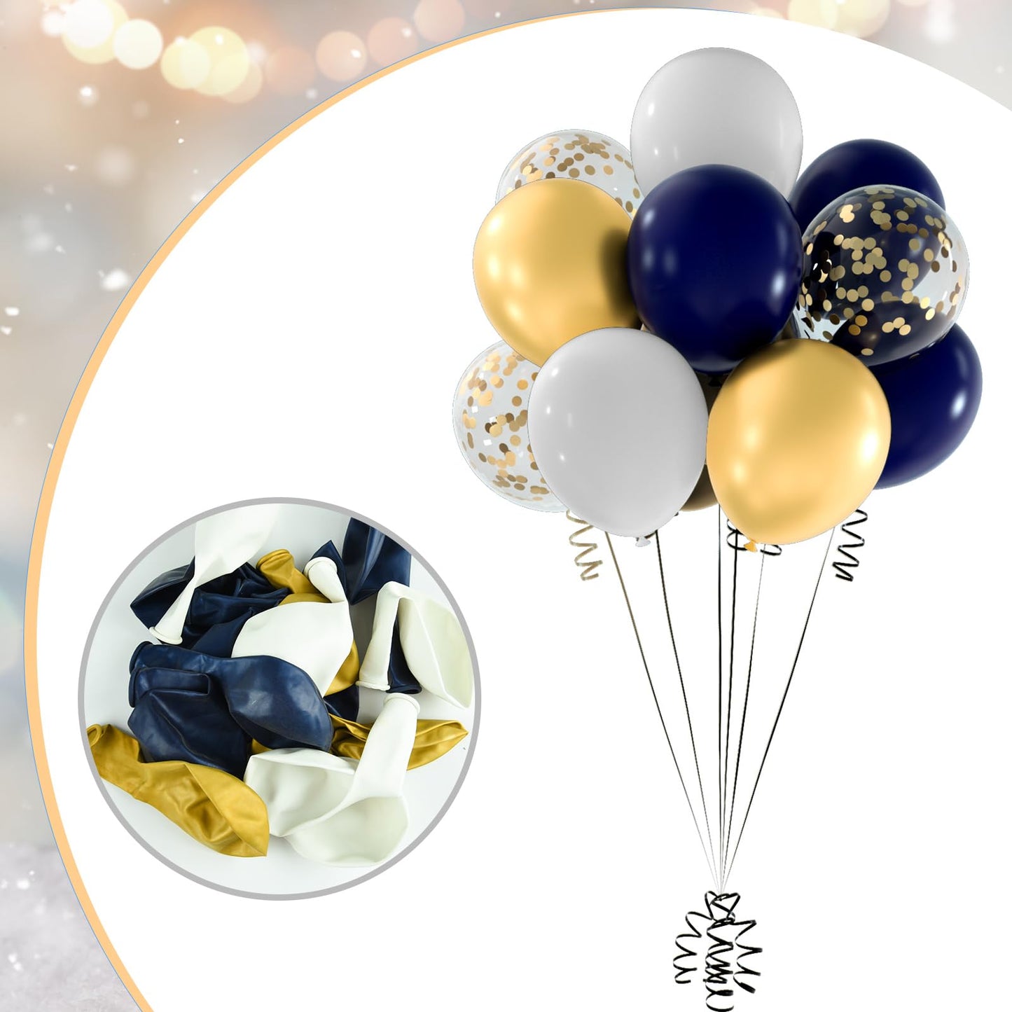 Neburora Navy Blue And Gold Confetti Balloons 60Pcs 12Inch Party Balloons Kit For Birthday Party Wedding Graduation Holiday Cele