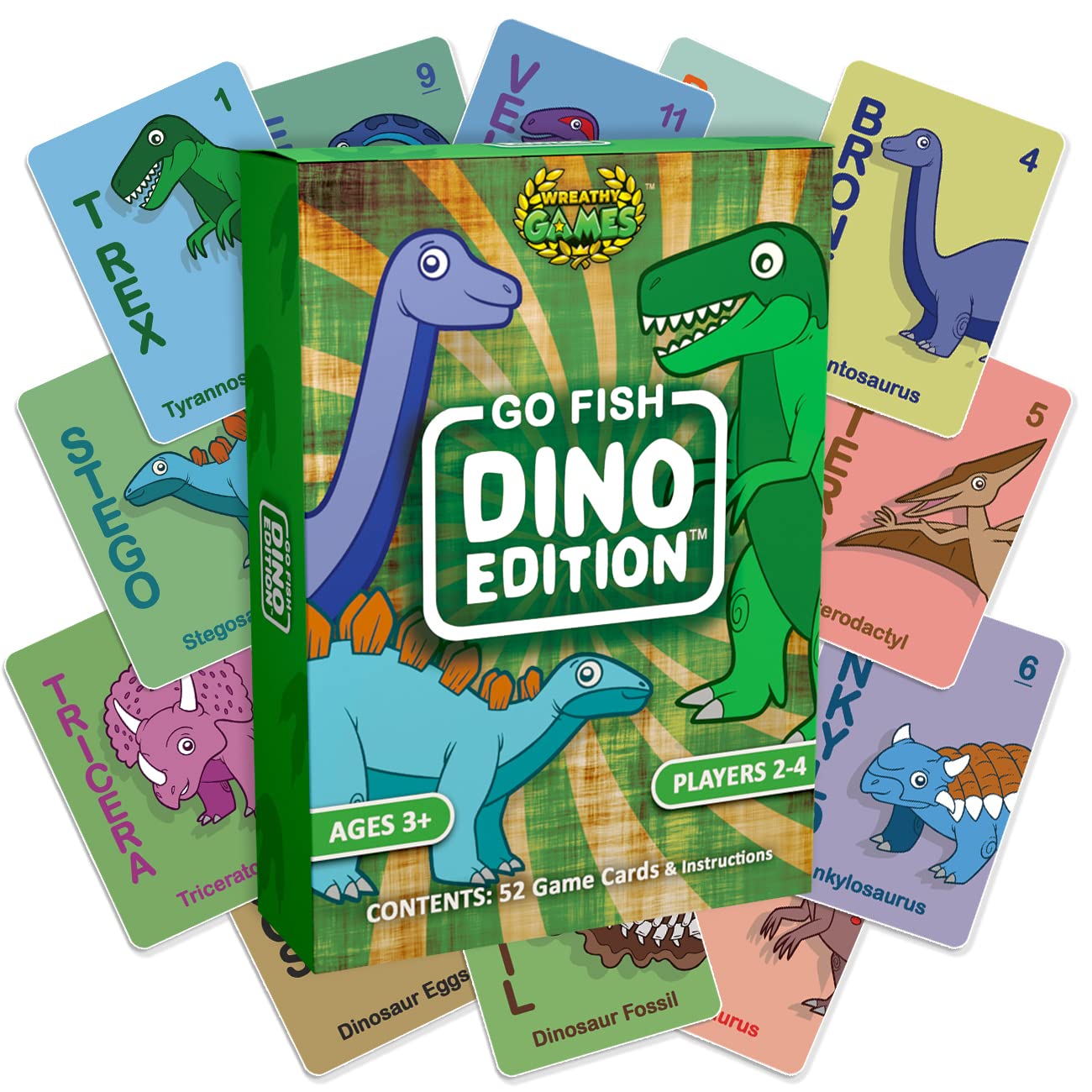 Wreathy Games - Go Fish Dino Edition Card Game Deck - Ages 3 And Up
