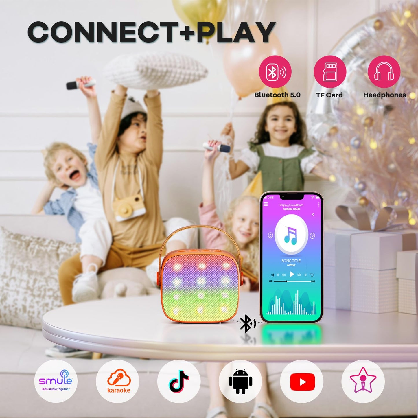 YLL Mini Karaoke Machine for Kids Adults, Portable Bluetooth Speaker with 2 Wireless Microphones, Birthday Gifts Toys for Girls
