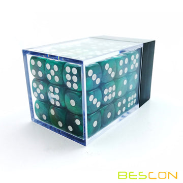 Bescon 12Mm 6 Sided Dice 36 In Brick Box, 12Mm Six Sided Die (36) Block Of Dice, Marble Green
