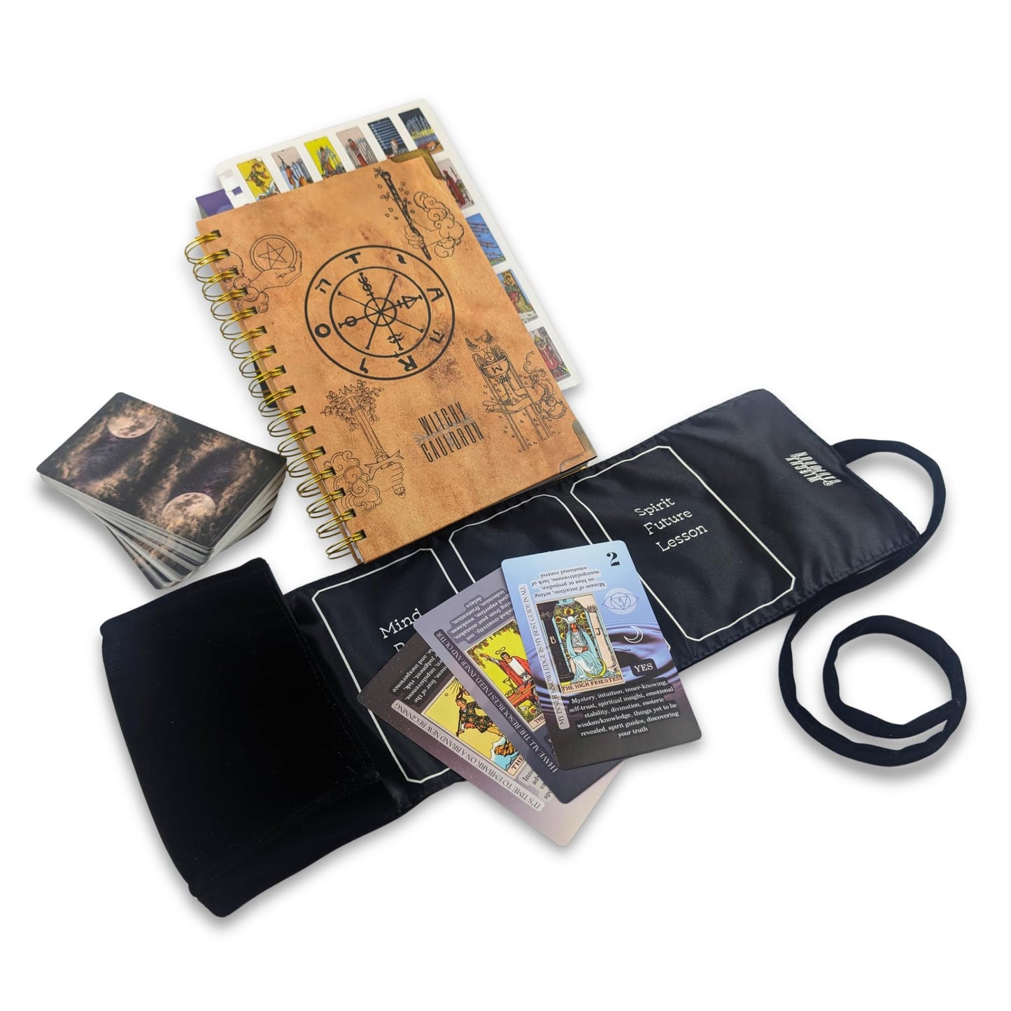 Witchy Cauldron Tarot Learning Set for Beginners: Learning Cards for Beginners, Satin Holder and Tarot Journal for Planning Spir