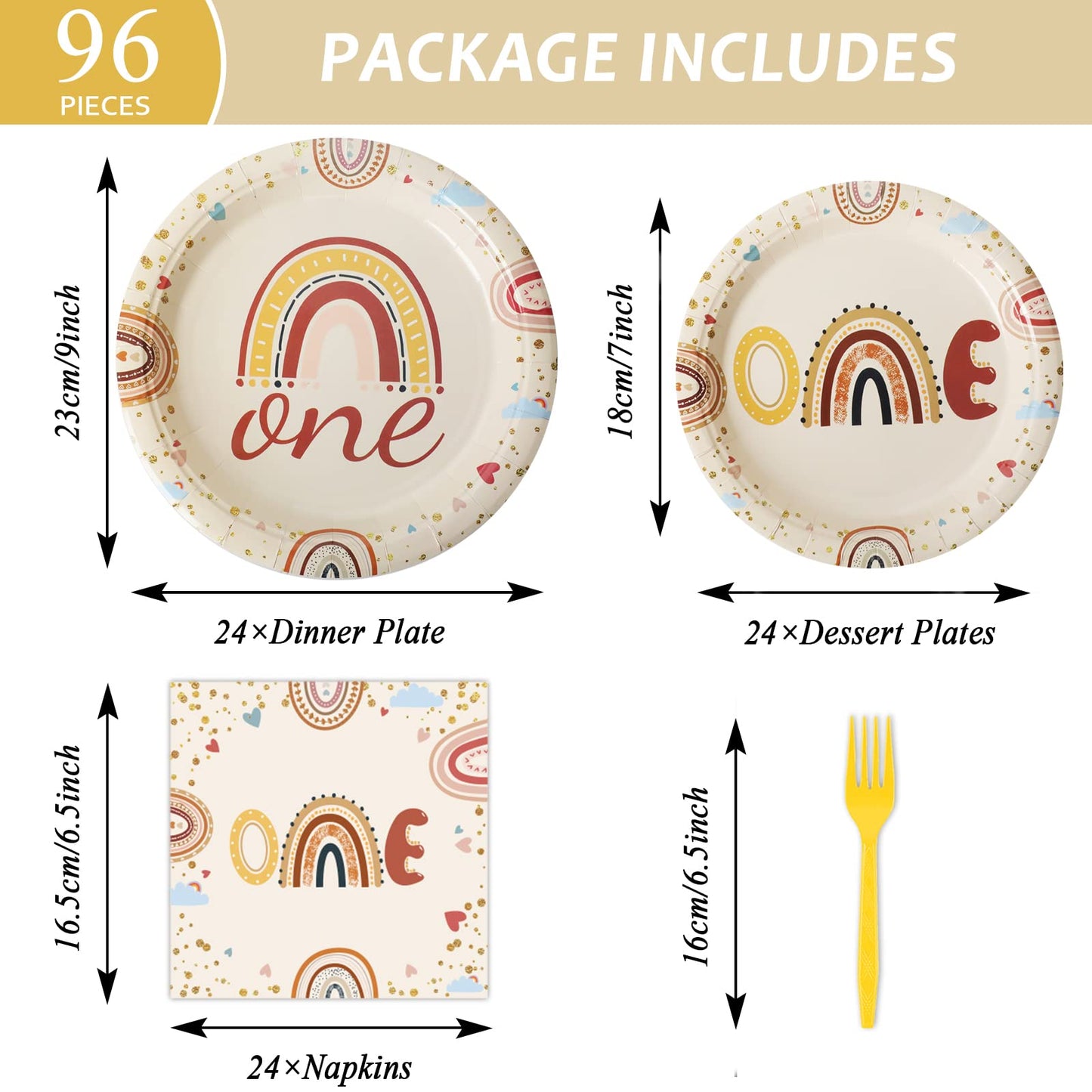 96 Pcs Boho Rainbow Party Plates And Napkins Party Supplies Boho Rainbow 1St Birthday Party Tableware Set Boho One Party Decorat