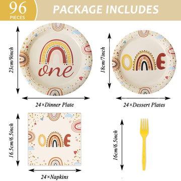 96 Pcs Boho Rainbow Party Plates And Napkins Party Supplies Boho Rainbow 1St Birthday Party Tableware Set Boho One Party Decorat