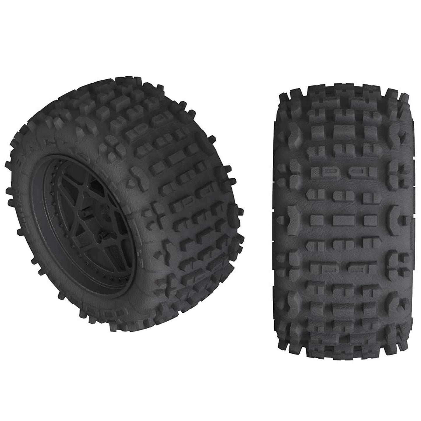 ARRMA Backflip Lp 4S 3.8 Rc Truck Tires with Foam Inserts, Mounted On Multi-Spoke Black Wheels (Set of 2): AR550050