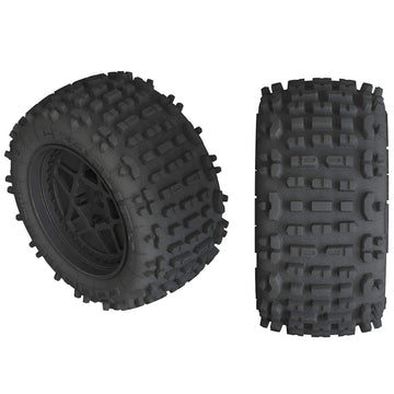 ARRMA Backflip Lp 4S 3.8 Rc Truck Tires with Foam Inserts, Mounted On Multi-Spoke Black Wheels (Set of 2): AR550050