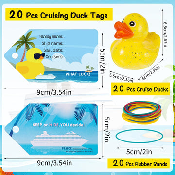 60 Pcs Cruise Duck Tags Kits Includes 20 Pcs Cruise Ducks And 20 Pcs Cruise Duck Tags With 20 Pcs Rubber Bands, Cruising Rubber