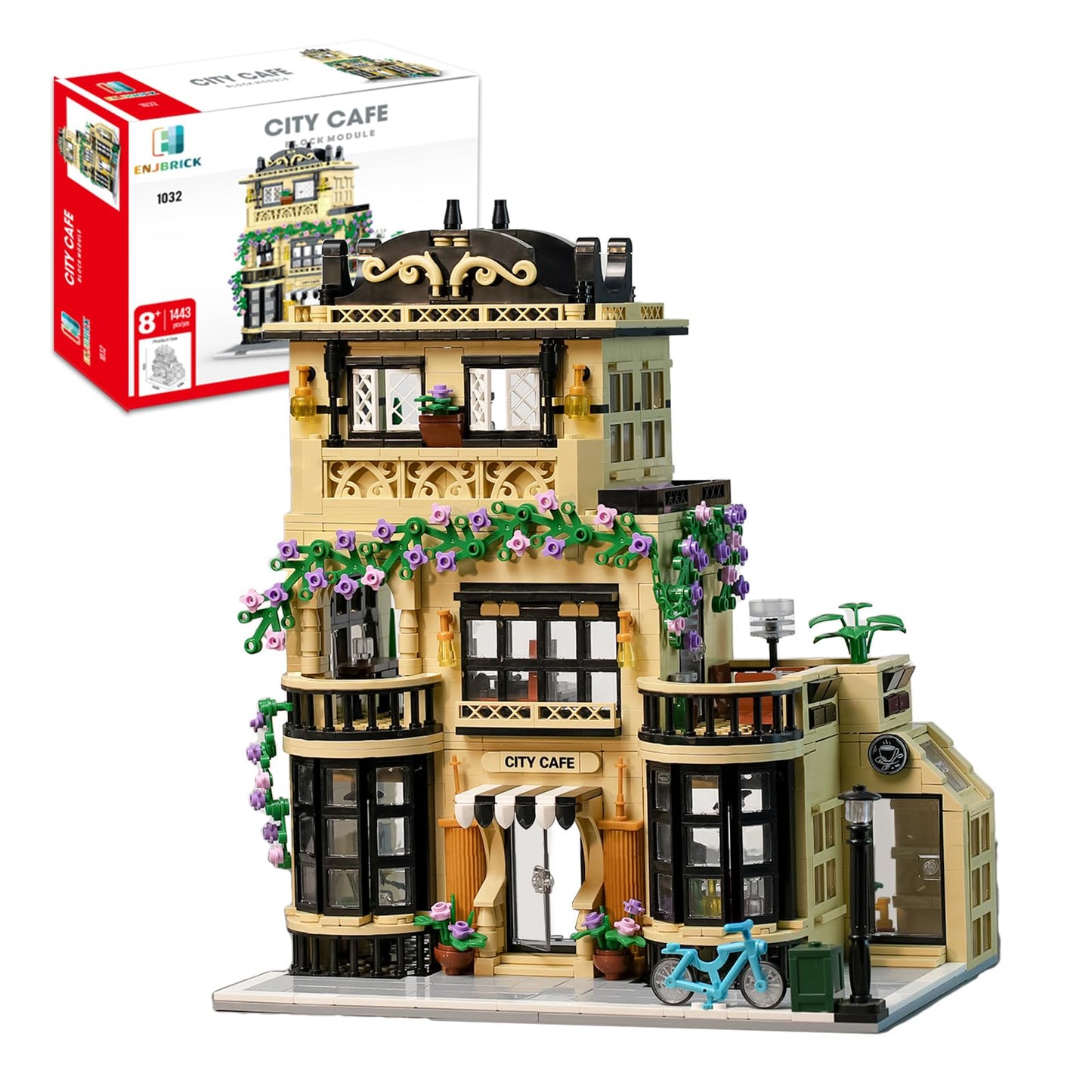 Enjbrick Flowers City Coffee Shop Building Set For Adutls,Architecture Building House Kit For Boys And Girls 8-14 Years 1443 Pcs