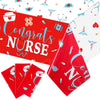 Moukeren 3 Pieces Nurse Graduation Tablecloth Plastic Congrats Table Covers Red White Nurse Grad Table Cloth for Graduation Part
