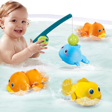 Dwi Dowellin Bath Toys For Toddlers, Magnetic Fishing Games Kids Bathtub Toys, Mold Free Wind-Up Toys Swimming Fish Duck Whale Floating Water Toys For Kids Baby Infant