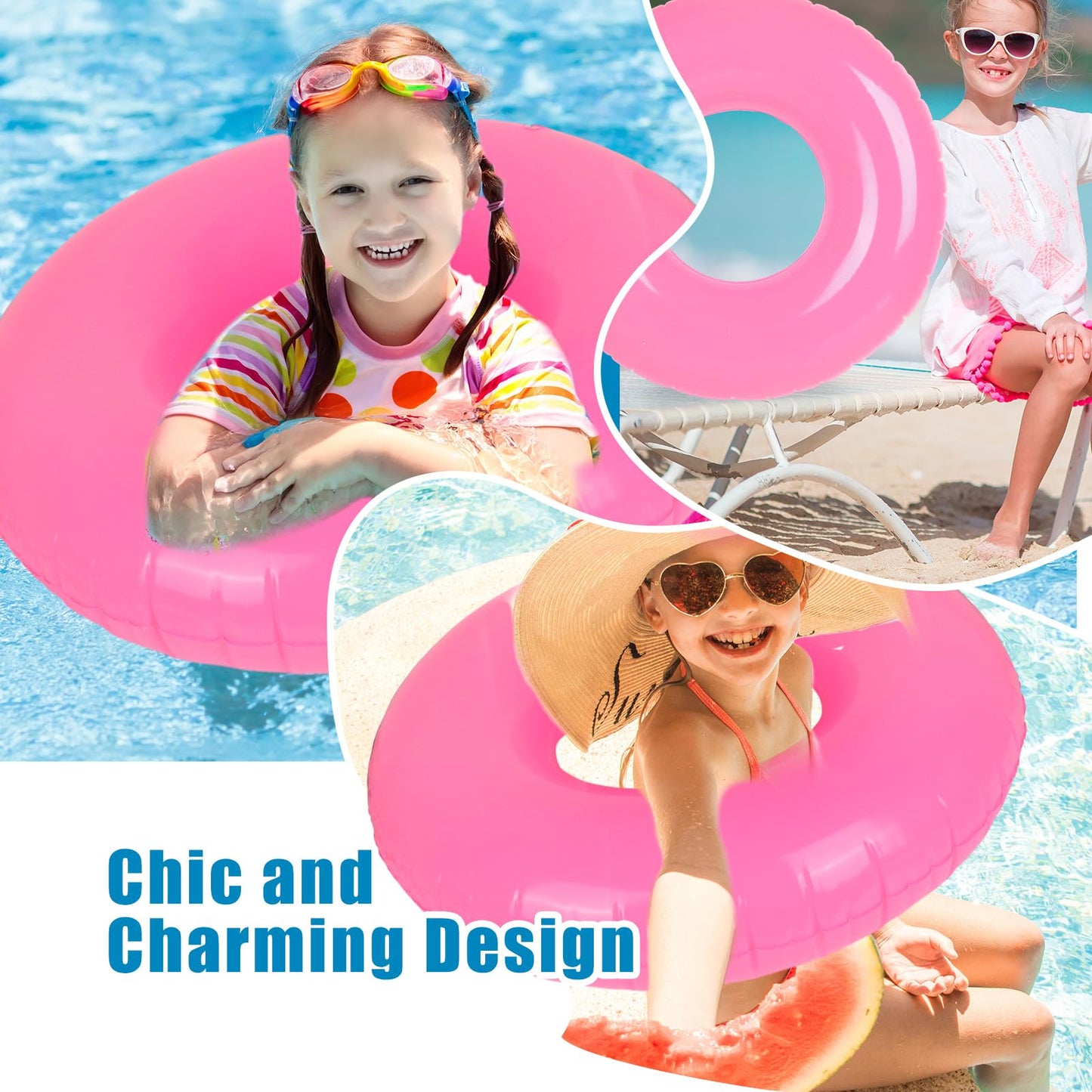 Whaline 4Pcs Pink Inflatable Pool Float Toy Swim Tube Ring Pool Tube for Teen Boy Girl Outdoor Summer Swimming Pool Beach Party Favor Supplies
