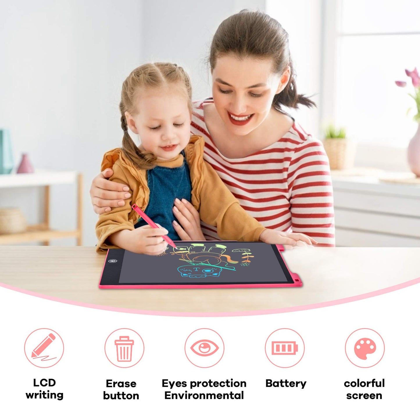2 Pack Lcd Writing Tablet, 12 Inch Colorful Toddler Drawing Pad Doodle Board, Erasable Educational Toy Christmas Birthday Gift F