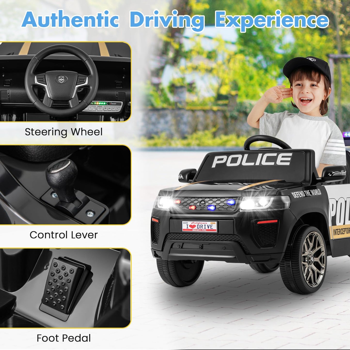 Honey Joy Police Car Ride On, 12V Battery Powered Ride On Car With Remote Control, Siren & Flashing Lights, Spring Suspension, M