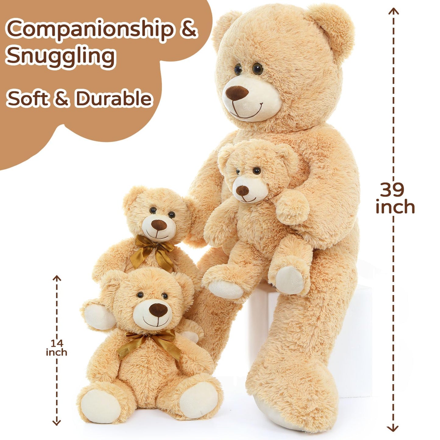 Morismos Giant Teddy Bears With Babies, Big Mommy Bear With 3 Baby For Baby Shower, Large Teddy Bears Stuffed Plush For Christmas, 39 Inch