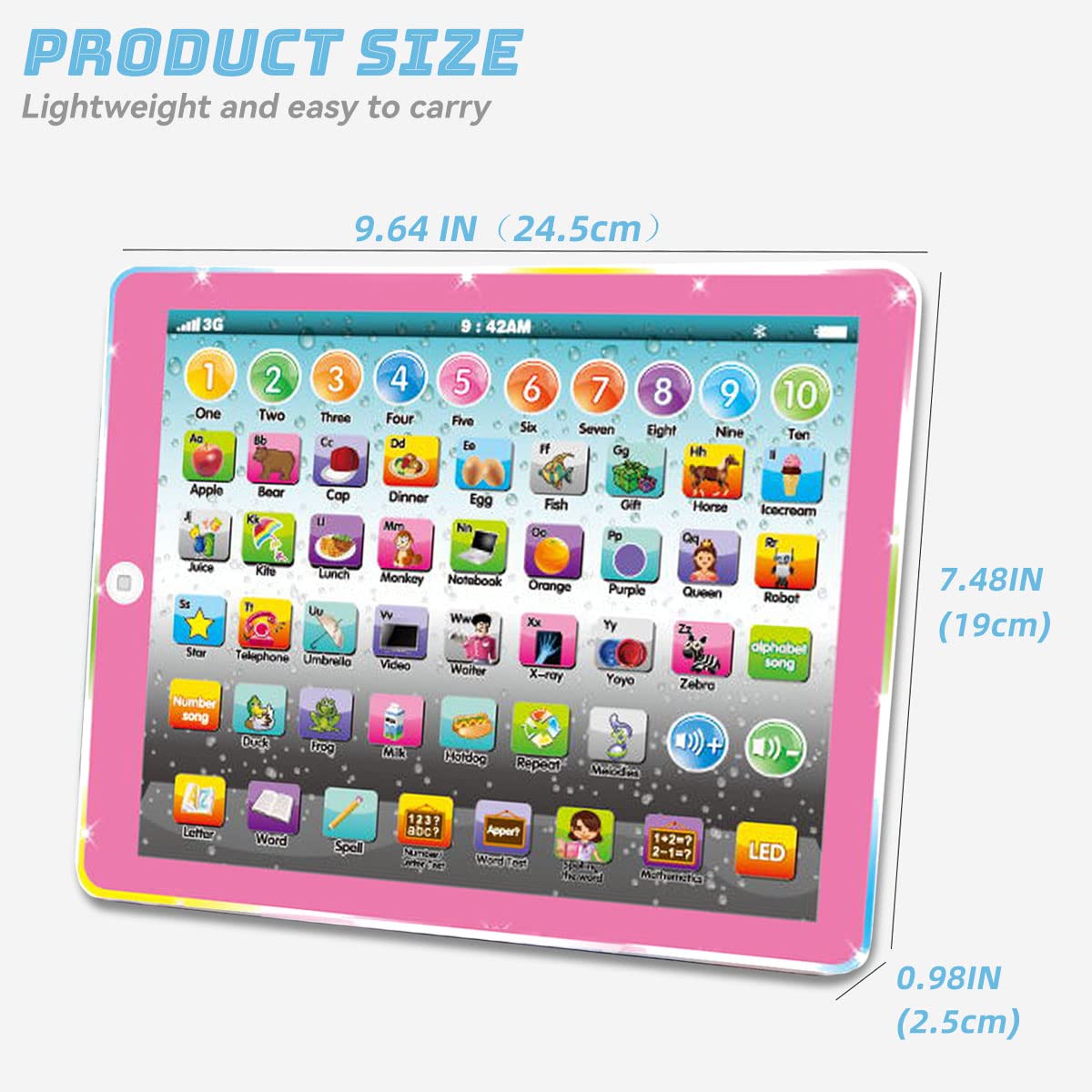 Wenbeier Kids Tablet Learning Pad Toddler Tablet With Abc Word Song Music Number Electronic Interactive Toy For Educational Preschool Boys & Girls 3 4 5 Years Old