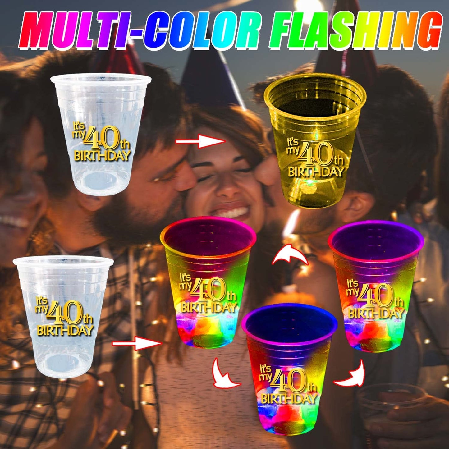 Mishunyus 24 Pcs Glow 40Th Birthday Decorations For Men/Women Birthday Party Supply, 40 Birthday Party Cups, 40Th Cups For 40Th