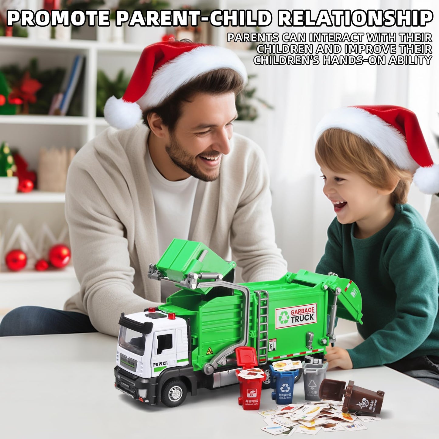 OANMYJJO Garbage Truck Toys for Kids,Garbage Truck Metal Diecast Cab,Pull Back Garbage Truck Toy with Lights and Sounds,Recyclin