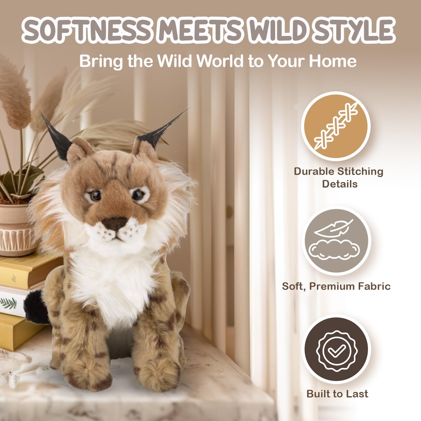 Forest & Twelfth 9'' Stuffed Lynx Plush, Heirloom Collection Stuffed Animal, Premium Materials, Best Gift For Kids Age 3+, Nurse