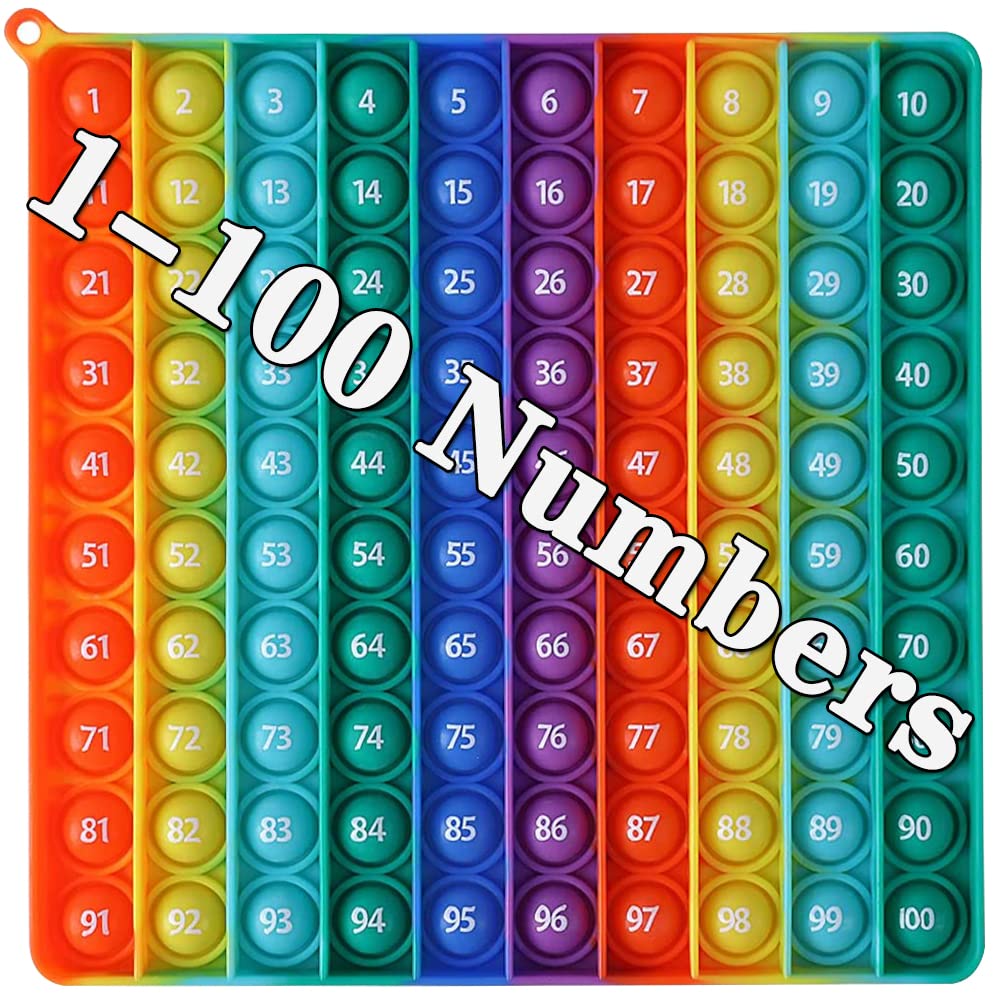 Dk-Simina Large P0Pp With Numbers, Rainbow Square Dimples Fidgett Ttoy 100 Bubble Math Toy Learning Tool For Teachers To Make Various Math Operations (1-100 Numbers)