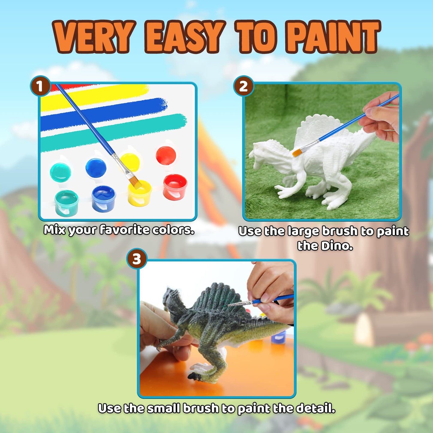 Funzbo Dinosaur Painting Kit - Dinosaur Toys For Kids 3, 4, 5, 6, 7,8 9 Years Old, Christmas Gifts For Kids, Painting Set For Kids, Art Set For Kids With Painting Tools, Art Supplies, Toys For Boys