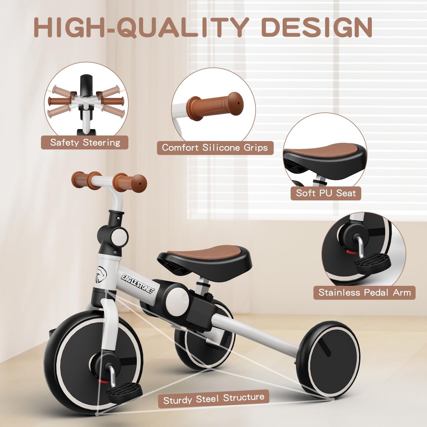 EagleStone Tricycle for Toddlers 1-3 Years Old,4 in 1 Foldable Toddler Bike, Birthday Gifts and Toys for 2, 3, 4, 5 Years Old Bo