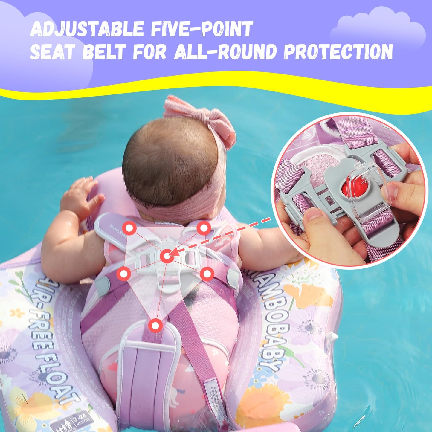 Genteaco Newest Mambobaby Baby Pool Float With Removable Canopy 3-24 Months, Non-Inflatable Infant Floats For Pool Add Tail Avoi