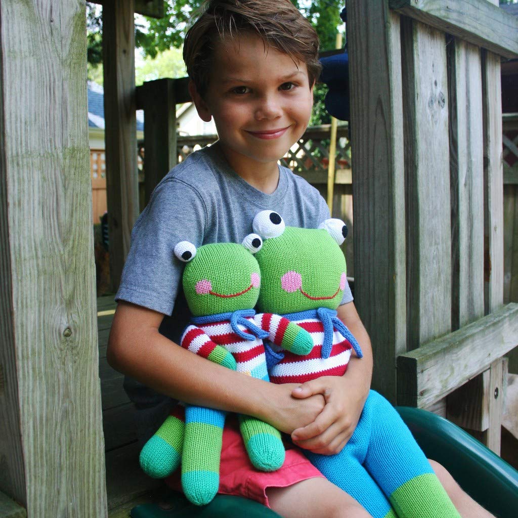 Zubels Baby Freddy The Frog Hand-Knit Plush Toy, All-Natural Fibers, Eco-Friendly, 24-Inch