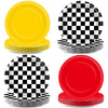 48 Pcs Racing Car Party Paper Plates for Race Car Birthday Party Supplies 7 Red Yellow Black White Checkered Disposable Plates R