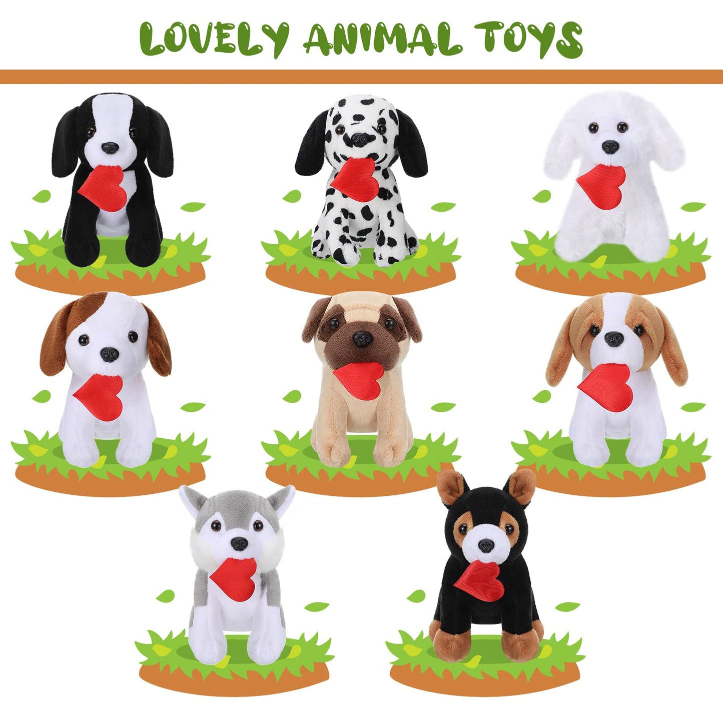 Sumind 8 Pieces Plush Dogs 5 Inch Stuffed Animals Bulk Assorted Cute Stuffed Dogs Small Animal Plush Toys For Girls Boys Graduation Valentine School Classroom Party Supplies Favors(Heart)