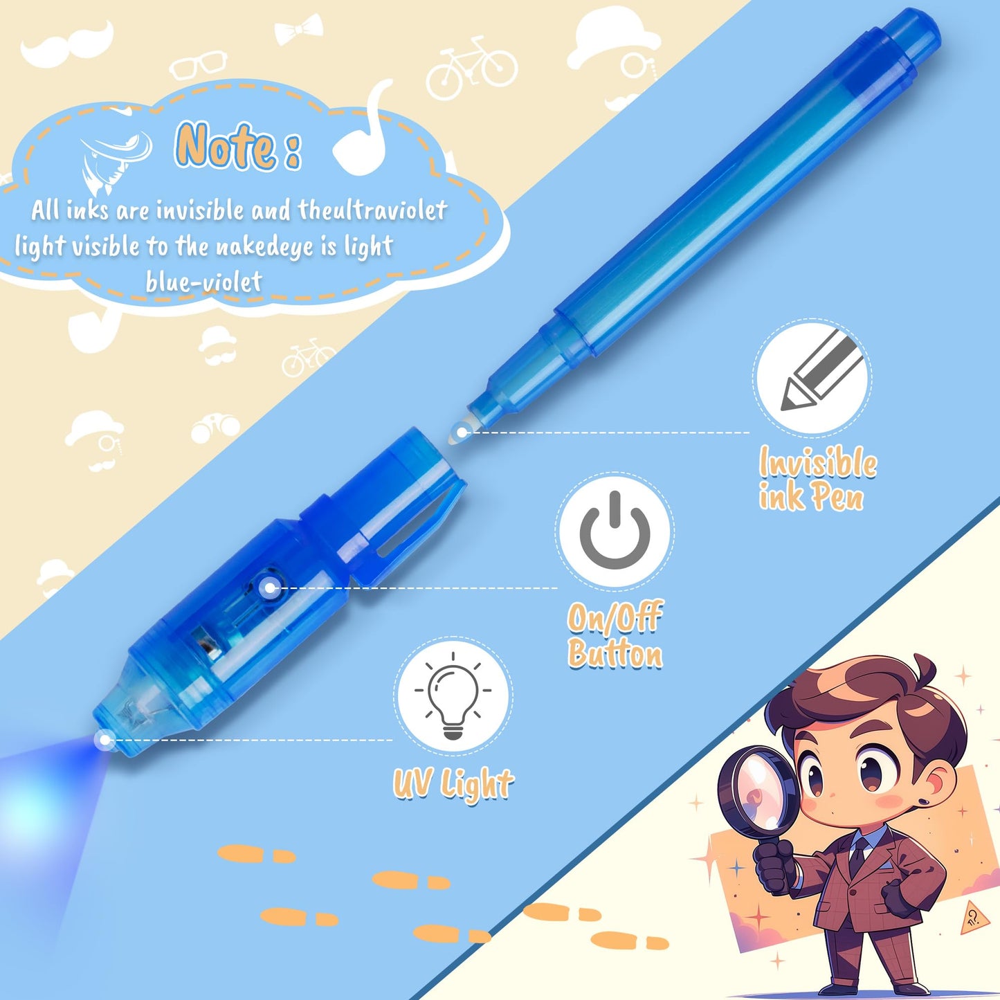 Inkipen Invisible Ink Pen 24Pcs+ Notebooks, Spy Pens With Uv Light, Magic Marker, Classroom Prize, Birthday Party Favors For Kid