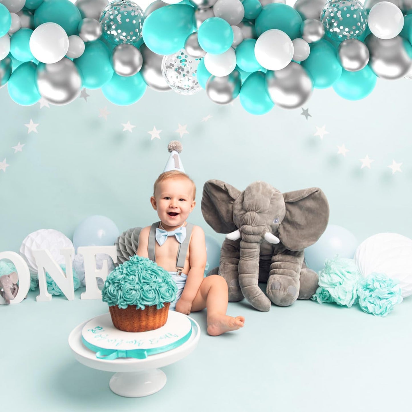 Teal Blue And Silver Balloons, 60 Packs 12Inch Teal And Metallic Silver Balloons, Teal Blue White Silver Confetti Balloon With R