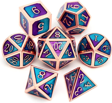 Haxtec Metal DND Dice Set D&D Gifts 7PCS Copper Blue Teal Purple Polyhedral RPG Dice D20 D12 D10 D8 D6 D4 for Dungeons and Drago