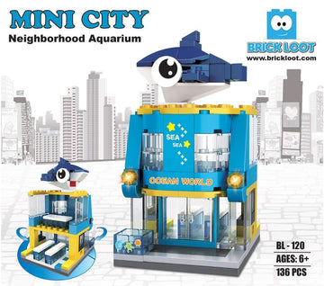Brick Loot Exclusive Mini City Neighborhood Toy Building Block Aquarium - Custom Designed Model - Compatible With Lego And Other Major Brick Brands