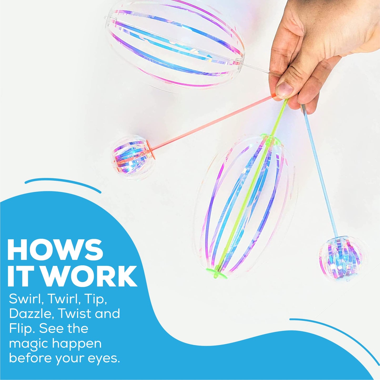 SENSORY4U Rainbow Twirler Stick - 4 Pack Magic Bubble Wands - Colorful Plastic Party Favors - Model 467334 - Blue, Green, Pink, White